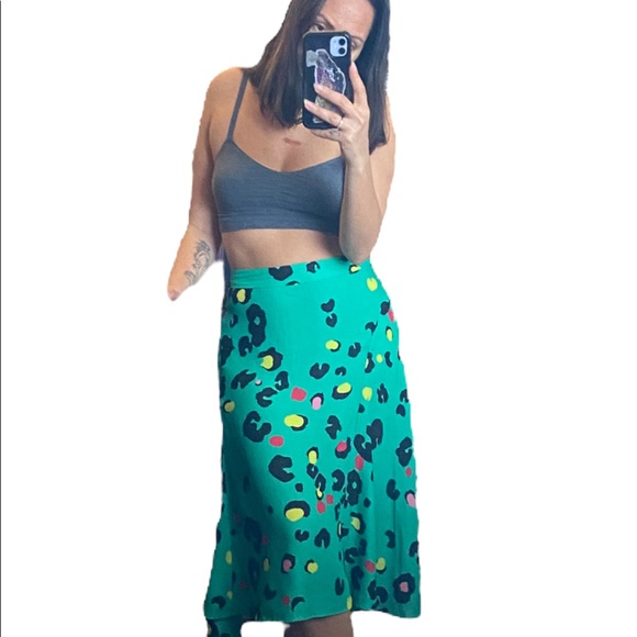 silence + noise Dresses & Skirts - Green Cheetah Leopard print silence and noise midi maxi satin skirt